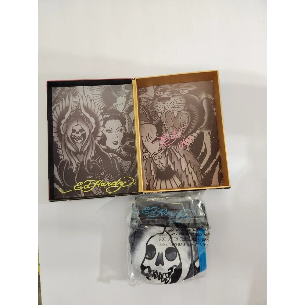 Ed‎ Hardy Thong Underwear Black Blue Skull Tattoo Graphic Mens Small 28-30 NEW